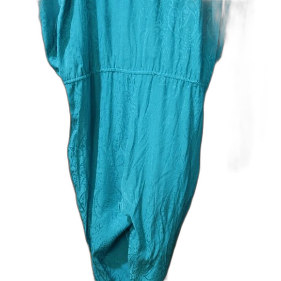 Vintage Silk Jumpsuit 80s Petite Illustrations size 10 Aqua Blue Paisley - Picture 13 of 16